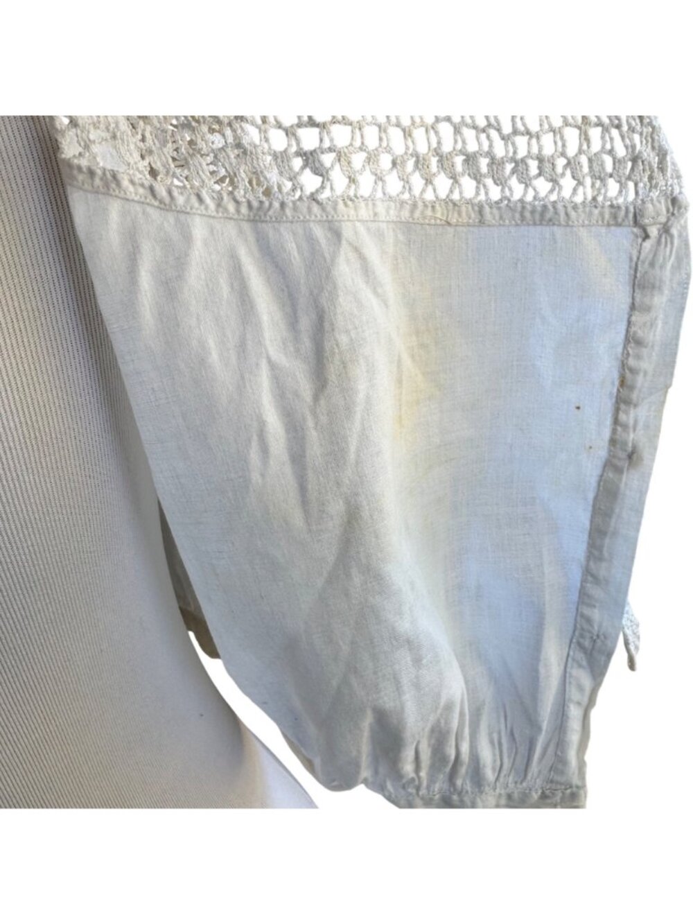 Antique Edwardian Corset Cover Camisole M Cream Crochet Yoke Lace Peasant Blouse - Picture 11 of 15